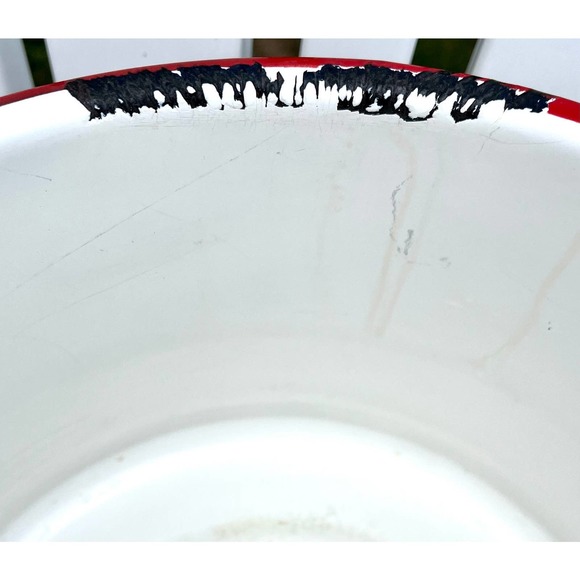 Rustic Vintage White and Red Enamelware Lidded Stock Pot, Large Container - Picture 6 of 10